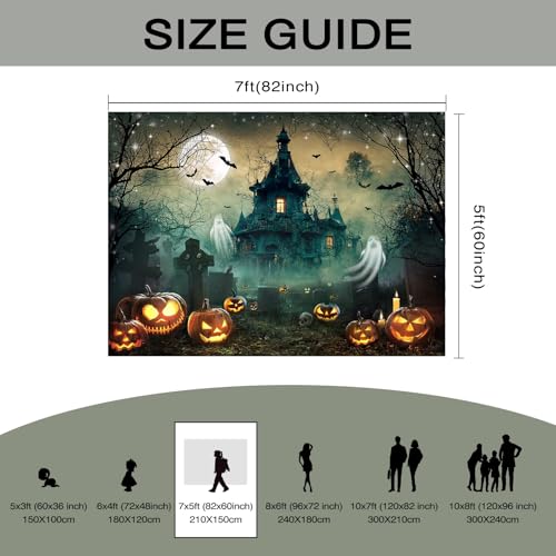 Mocsicka Halloween Backdrop 7x5ft Scary Castle Haunted House Graveyard Wall Backdrop for Photography Bat Horror Moon Night Party Decorations Banner Photo Booth Props - size: 7x5ft