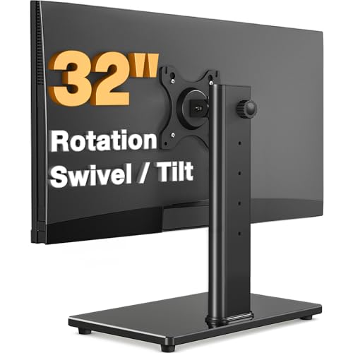 Single Monitor Stand VESA Mount for 13-32 Inch Screens, Free-Standing Monitor Riser with Swivel Tilt Rotation Height Adjustable, Universal Desk Stand up to 44lbs, VESA 75x75, 100x100mm - color: Black, size: Single Monitor