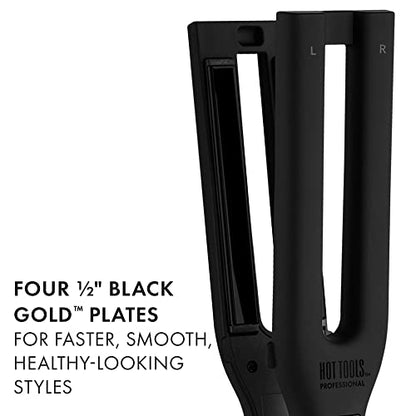 Hot Tools Pro Artist Black Gold Double Straight Dual Plate Hair Straightener | Faster Styling and Reduced Damage