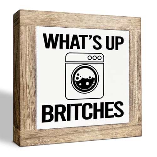 What’s Up Britches Sign, Farmhouse Laundry Room Decor, Home Laundry Bathroom Decor, Funny Cute Home Decoration, Farmhouse Wooden Box Sign, Rustic Tabletop Decors, Shelf Counter Decors - color: Color14