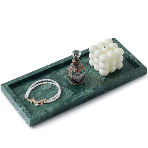 Natural Marble Vanity Tray, Luxury Stone Organizer for Bathroom & Kitchen Counter | Holds Soap Dispenser, Jewelry, Perfume | Non-Resin, Non-Ceramic Décor - color: Green, size: 11.8" x 5.1" x 0.8"