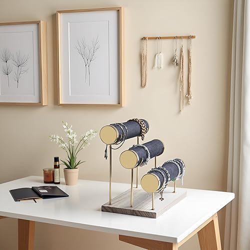 3 Tier Bracelet Holder Display Detachable Beige Velvet Bracelet Holder Jewelry Holder Organizer for Bracelet Necklace Watches Rings - color: Y-type Suede Gray