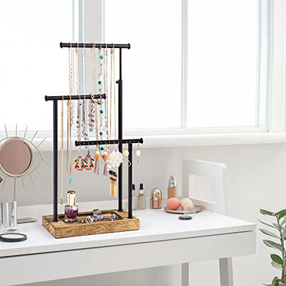 SRIWATANA Jewelry Organizer Stand, Extra Tall Necklace Holder Jewelry Holder, Gift Idea (Carbonized Black & Black) - color: carbonized black and black