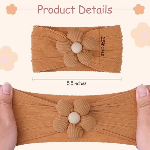 CÉLLOT Baby Flower Headbands Baby Girls Nylon Headbands Baby Essentials Stretchy Hairbands Handmade Hair Accessories for Newborn Infant Toddlers Kids (Pink,Brown,Beige) - color: Pink+Brown+Beige