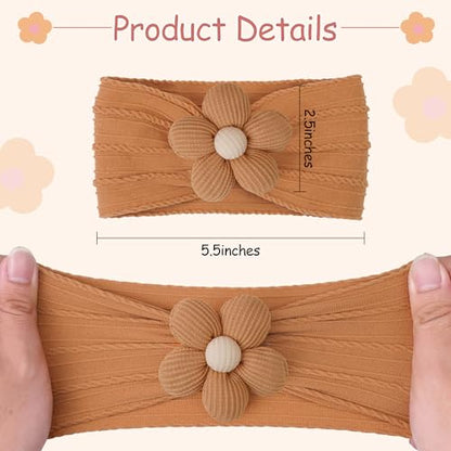 CÉLLOT Baby Flower Headbands Baby Girls Nylon Headbands Baby Essentials Stretchy Hairbands Handmade Hair Accessories for Newborn Infant Toddlers Kids (Pink,Brown,Beige) - color: Pink+Brown+Beige