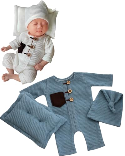 Newborn Photography Outfits Boy Girl Baby Photo Romper Knit Bodysuit Outfit Prop - color: Blue