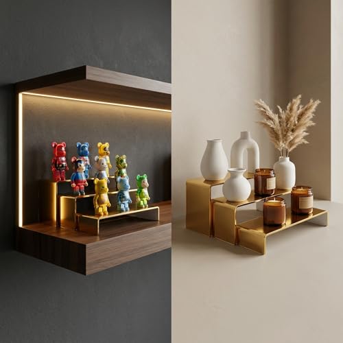 Acrylic Display Risers 2 Sets 3 Tier Cupcake Stand for Dessert Jewelry Pop Figures Shelves Retail Shoe Showcase (Gold) - color: Gold