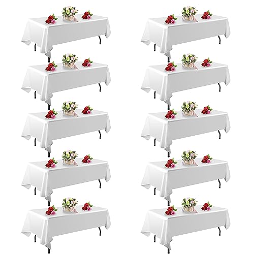 FINDYOU 10 Pack White Table Cloth Rectangle Table 60 x 102 Inch Tablecloths for 6 Foot Rectangle Tables. Stain and Winkle Resistant Polyester Washable White TableCloths for Parties Wedding Dining - color: White, size: 60x102 Inch-10pack
