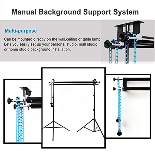 ZLY Double Roller Wall Mounting Manual Background Support System,Photo Background Ceiling Holder,for Photography, Live Streaming, Including 2 Double Hooks, 4 Expand Bars, 2 Chains，Eight Screws