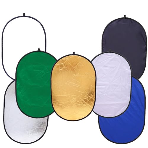 REFLEX CAMERA 7-in-1 Photography Reflector – Translucent/Silver/Gold/White/Black/Blue/Green – Light Diffuser & Chroma Key Background Kit with Carrying Case ((150x200cm/59x78in)) - size: 150x200cm/59x78in