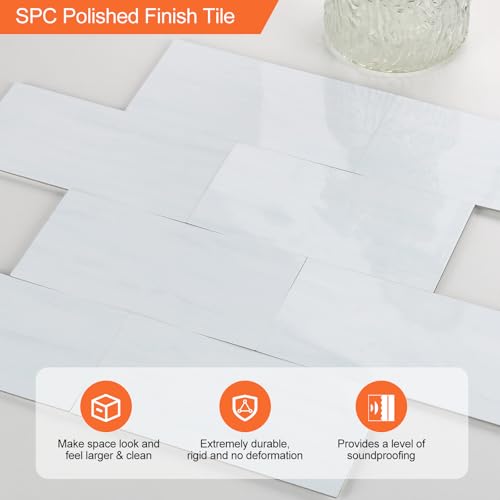 20 Sheets Glossy Dolomite PVC Subway Tiles Peel and Stick Backsplash,12''Heat Resistant Stick on Tiles for Kitchen,Waterproof Peel and Stick Wall Tiles for Bathrrom - color: Glossy Dolomite White