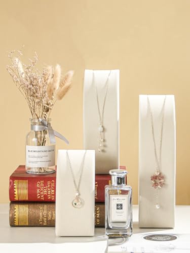 3Pcs/Set Necklace Holder Organizer Velvet Jewelry Display Stand For Selling Pandent Chain Necklace Rack for Show (Beige Velvet) - color: Beige Velvet