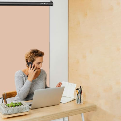 RAUBAY Retractable Pull Down Beige Screen Backdrop - 59.8" x 86.6" Collapsible Wall-Mount Nude Background for Professional Video Production, Photography, TikTok and Video Conferencing - color: Beige, size: Standard(59.8 x 86.6in)
