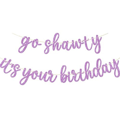 Go Shawty It's Your Birthday Banner, Hip Hop Birthday Party Decorations Supplies, Rap Theme Bday Bunting Sign, Pre-strung, Photo Props (Purple) - color: Purple