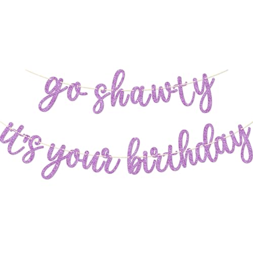 Go Shawty It's Your Birthday Banner, Hip Hop Birthday Party Decorations Supplies, Rap Theme Bday Bunting Sign, Pre-strung, Photo Props (Purple) - color: Purple