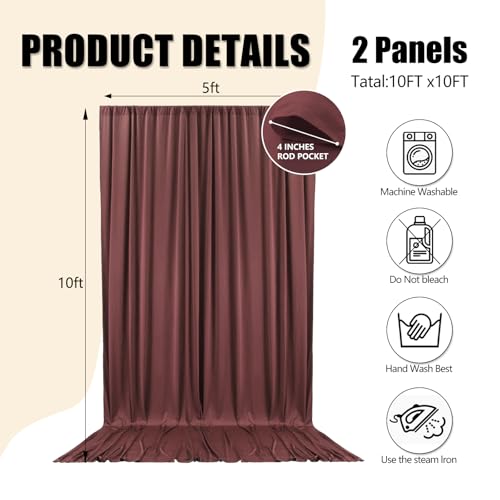 10ft x 10ft Red Brown Backdrop Curtains for Parties, Fabric Satin Background Curtain with Rod Pockets for Weddings, Birthday, Baby Shower, Photography, Graduation Party Backdrop Drapes, 2 Panels - color: Red Brown