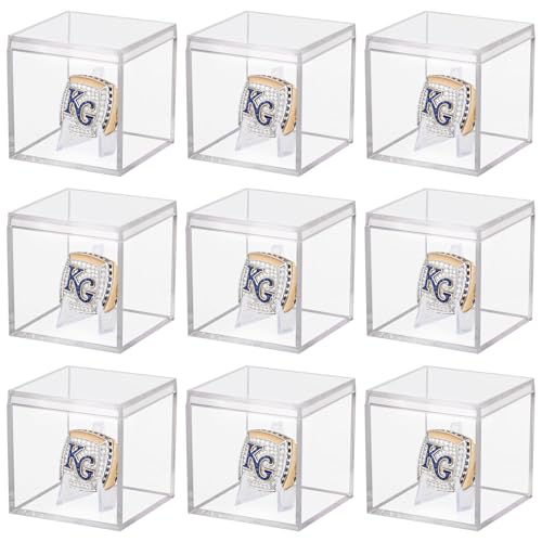 9 Pack Championship Ring Display Case Clear Acrylic Ring Case Display Box for Sports Baseball Basketball Softball Golf Single Ring Holder Stand, 2.16 Inch - size: 9 Pack