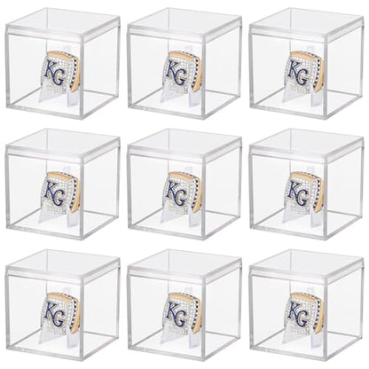 9 Pack Championship Ring Display Case Clear Acrylic Ring Case Display Box for Sports Baseball Basketball Softball Golf Single Ring Holder Stand, 2.16 Inch - size: 9 Pack