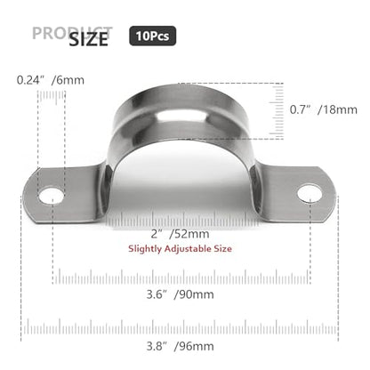 10Pcs 2 Inch Stainless Steel Large Conduit Clamps, Two Hole Strap U Bracket Rigid Pipe Strap Metal U Clamp Conduit Strap Tension Clips U-tube Clamp Heavy Duty - size: 2 inch / 52 mm