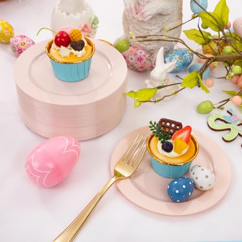 bUCLA 100Pieces Pink Plastic Dessert Plates - 6.25 inch Pink Disposable Dessert/Appetizer/Small Cake Plates for Wedding, Party & Mother's Day - color: 6.25Inch-100pcs-Pink