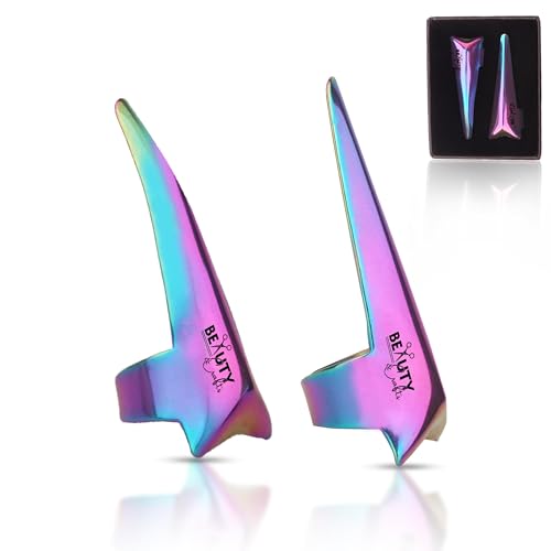 Beauty & Crafts 2PC Pro Hair Parting & Sectioning Rings-Stainless Steel Finger braiding Tool for Precise Hair Styling and Extension Installations - Inculde Straight &Curved Ring with Box (Multi) - color: Multi Rainbow