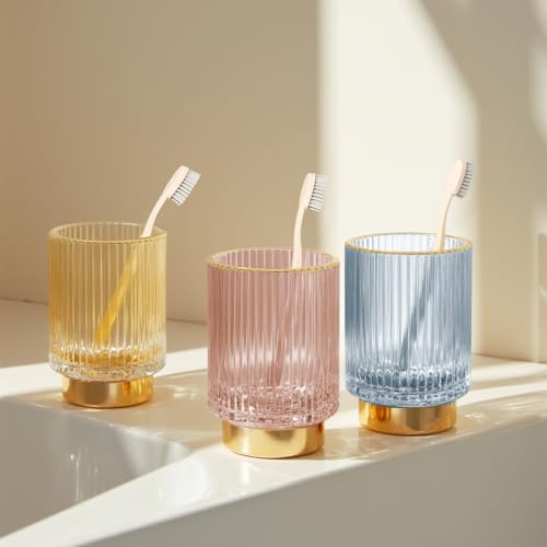 Makeup Brush holder Organizer, Crystal Glass Toothbrush Holders, Striped Make Up Brush Holder for Vanity, Pen Holder for Desk, Vase -White (S+L) - color: Clear