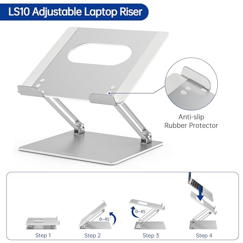 BESIGN LS10 Laptop Stand, Ergonomic Adjustable Notebook Tablet Stand, Computer Holder Compatible with Air, Pro, Dell, HP, Lenovo More 10-14" Laptops, Silver - color: B-Silver
