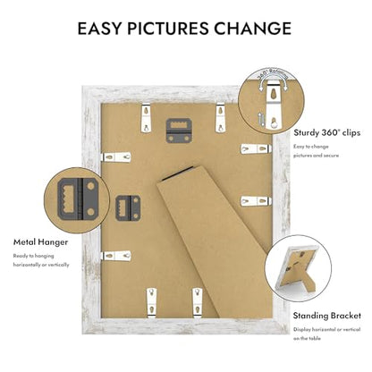 Hongkee 9x11 Picture Frame with Glass, Display Pictures 7x9 with Mat or 9 x 11 without Mat - Wall and Tabletop, 9 by 11 Photo Wooden Frames (Distressed White, 1 Pack) - color: Distressed White, size: 9X11 in