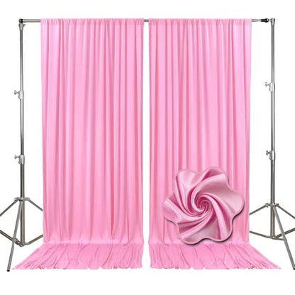 10ft x 10ft Pink Backdrop Curtains for Parties, Fabric Satin Background Curtain with Rod Pockets for Weddings, Birthday, Mother's Day, Graduation Party Backdrop Drapes, 2 Panels - color: Pink