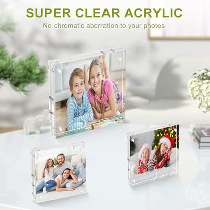 4x4 Acrylic Picture Frame 10 Pack, Clear Picture Frames Double Sided Magnetic Acrylic Frames Freestanding Photo Block Frame Desktop Display Floating Frameless Frame Stand - size: 4"x4"