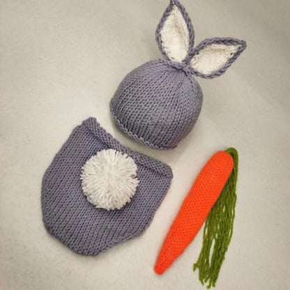 Newborn Baby Bunny Rabbit Crochet Knitted Photography Props Newborn Baby Outfits Diaper Costume - color: Gray