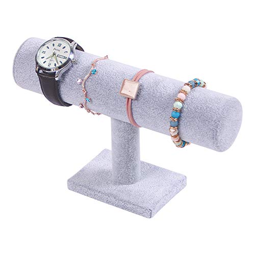 Coward T-Bar Bracelet Holder Organizer Jewelry Display Boutique Watch Stand for Home Organization Storage (Gray Velvet) - color: Gray Velvet