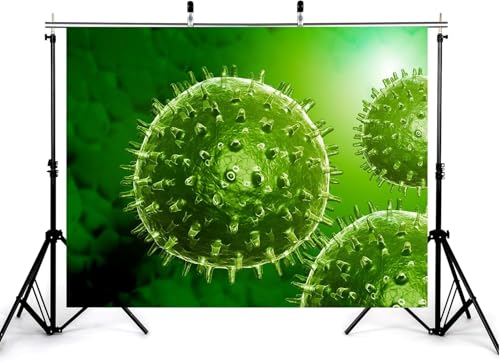 5x3ft Green Virus Microbe Backdrop with Spiky Spherical Structures and Bright Green Tones Photography Background for Science and Health Party Tapestry Decorations Banner Photo Booth Props - size: 5x3ft