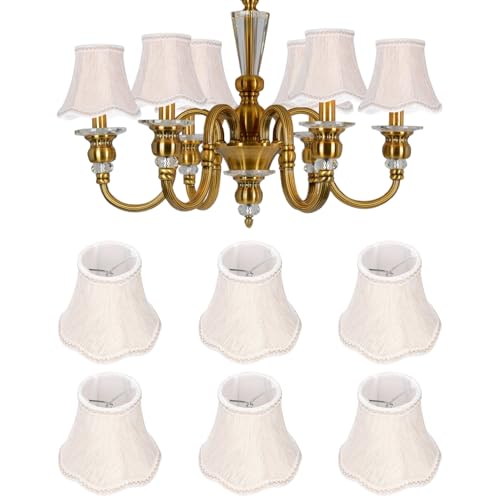 6Pcs Scalloped Fabric Lampshade, E14 Clip On Droplight Wall Lamp Candle Chandelier Lamp Shade Modern Lamp Cover