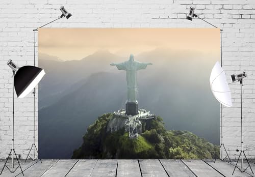 8x6ft Christ The Redeemer Backdrop Famous Place in Rio de Janeiro Brazil Historical Architecture Photography Background Holiday Vacation Travel Party Decorations Photo Studio Props - size: 8x6ft