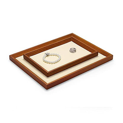 Oirlv Solid Wood Small Jewelry Tray Trade Showcase Countertop Jewelry Display Trays Rectangle Vanity Plate(Creamy-White, Small) - color: Creamy-white, size: 9.1" x 5.9" x 0.7"
