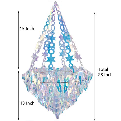 Hanging Decorations Iridescent Chandelier Shaped Foil Ceiling Hanging Ornament for Bridal Shower Wedding Birthday Frozen Theme Party Fairy Princess Rainbow Show Decoration - color: Iridescent Chandelier Shaped Ornament