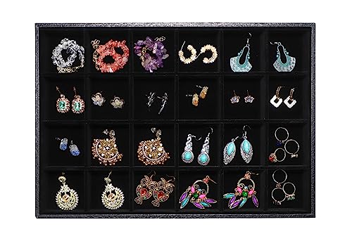 Wudygirl Jewelry Organizer Tray for Drawer 24 Grid Earring Holder Organizer Removable Dividers for Ring Earring Bracelet(24 Grid) - color: Black 24 Grid, size: 1 Pcs