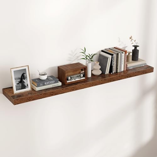 Venusmiles Floating Shelves for Wall, Engineered Wood Wall Shelves with Invisible Brackets for Living Room Bedroom Bathroom Office Kitchen Decor and Storage (Brown, 55" W x 9" D x 1.5" H) Set of 1 - color: Rustic Brown, size: 55"W, Set of 1
