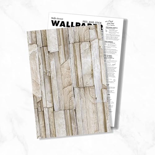 Main Street Peel and Stick Wallpaper Eco-Friendly Sheets 12 Pack, 11 X 16 Inch Stacked Stone Design, Wall Mural for Home Decor, Removable Wall Decor Wallpaper Peel and Stick for DIY Projects - style: Stacked Stone Design