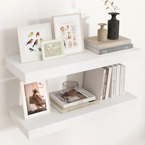 Venusmiles Floating Shelves for Wall, Engineered Wood Wall Shelves with Invisible Brackets for Living Room Bedroom Bathroom Office Kitchen Decor and Storage (White, 24" W x 9" D x 1.5" H) Set of 2 - color: Matte White, size: 24"W, Set of 2