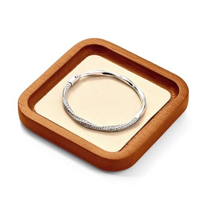 Solid Wood Jewelry Display Flat Tray for Rings Earrings Necklace Bracelet, Jewelry Photograph Display(Beige,S) - color: Beige, size: 10 * 10 * 1.5cm