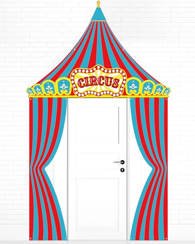 Mindsoft 3 Pcs Carnival Circus Party Decorations Circus Clown Birthday Decor Door Banner Clown Backdrop Photo Props Hanging Carnival Welcome Awning Birthday Party Decor (Red, Blue,Vintage Style) - color: Red, Blue, size: Vintage Style