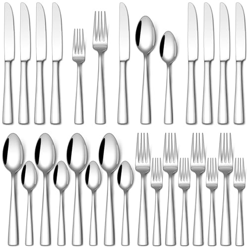 Stapava 20 Piece Silverware Set, Food-Grade Stainless Steel Flatware Sets for 4 Mirror Polished Cutlery Utensil Sets Include Dinner Knives Spoons and Forks Set Dishwasher Safe for Home Restaurant - color: Silver