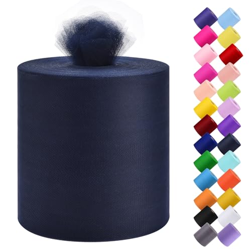 Tulle Fabric Roll, 6” by 200 Yards (600FT) Tulle Organza Fabric Spool for DIY Tutu Skirt Baby Shower Decor Wedding Backdrop Crafts Birthday Party Supplies(Navy Blue) - color: Navy Blue