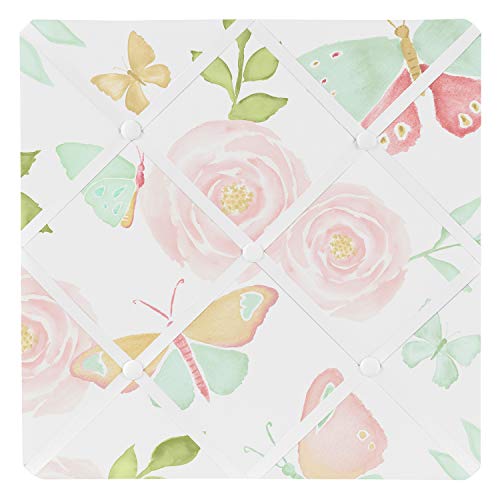 Sweet Jojo Designs Blush Pink, Mint and White Watercolor Rose Fabric Memory Memo Photo Bulletin Board for Butterfly Floral Collection - color: Pink and Green Butterfly