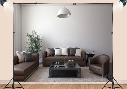 15X8ft Fabric Brown Leather Sofa White Wall Living Room Backdrop Classic Neutral Tone Interior Background Home Decor Theme Party Decorations Wall Hanging Photo Studio Props - size: 15X8ft