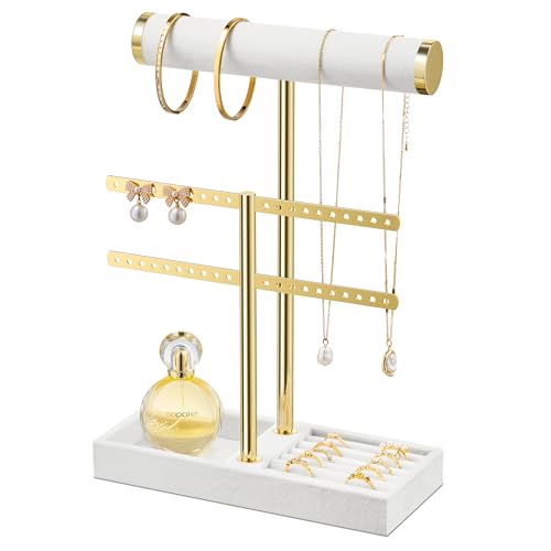 bussdis 2 Tier Bracelet Holder Display - Detachable T Bar White Velvet Bracelet Holder, Jewelry Holder Organizer for Bracelet, Necklace, Earrings, Rings - color: White