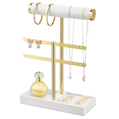 bussdis 2 Tier Bracelet Holder Display - Detachable T Bar White Velvet Bracelet Holder, Jewelry Holder Organizer for Bracelet, Necklace, Earrings, Rings - color: White