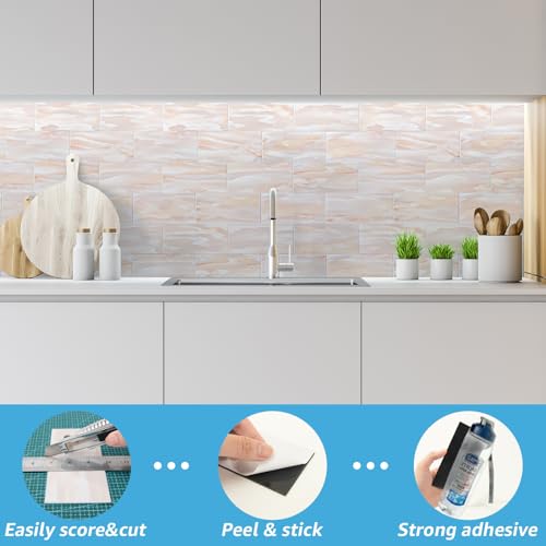 Art3d 102-Piece Peel and Stick Wall Tile for Kitchen Backsplash, Bathroom, Fireplace, 3in. x 6in. Stick on Subway Tile, Yellow Jasper - color: Yellow Jasper